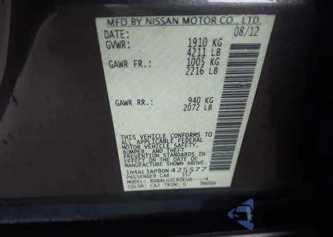 2013 Nissan Altima 2.5 Sv from USA, damaged, VIN 1N4AL3AP9DN425577